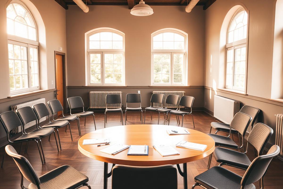 Community meeting room with chairs arranged in a circle